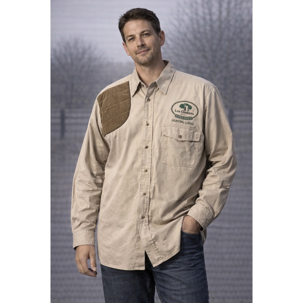 Men's Hunting Shirt Button Down Quilted Shoulder Patch Tan XXL Tall New